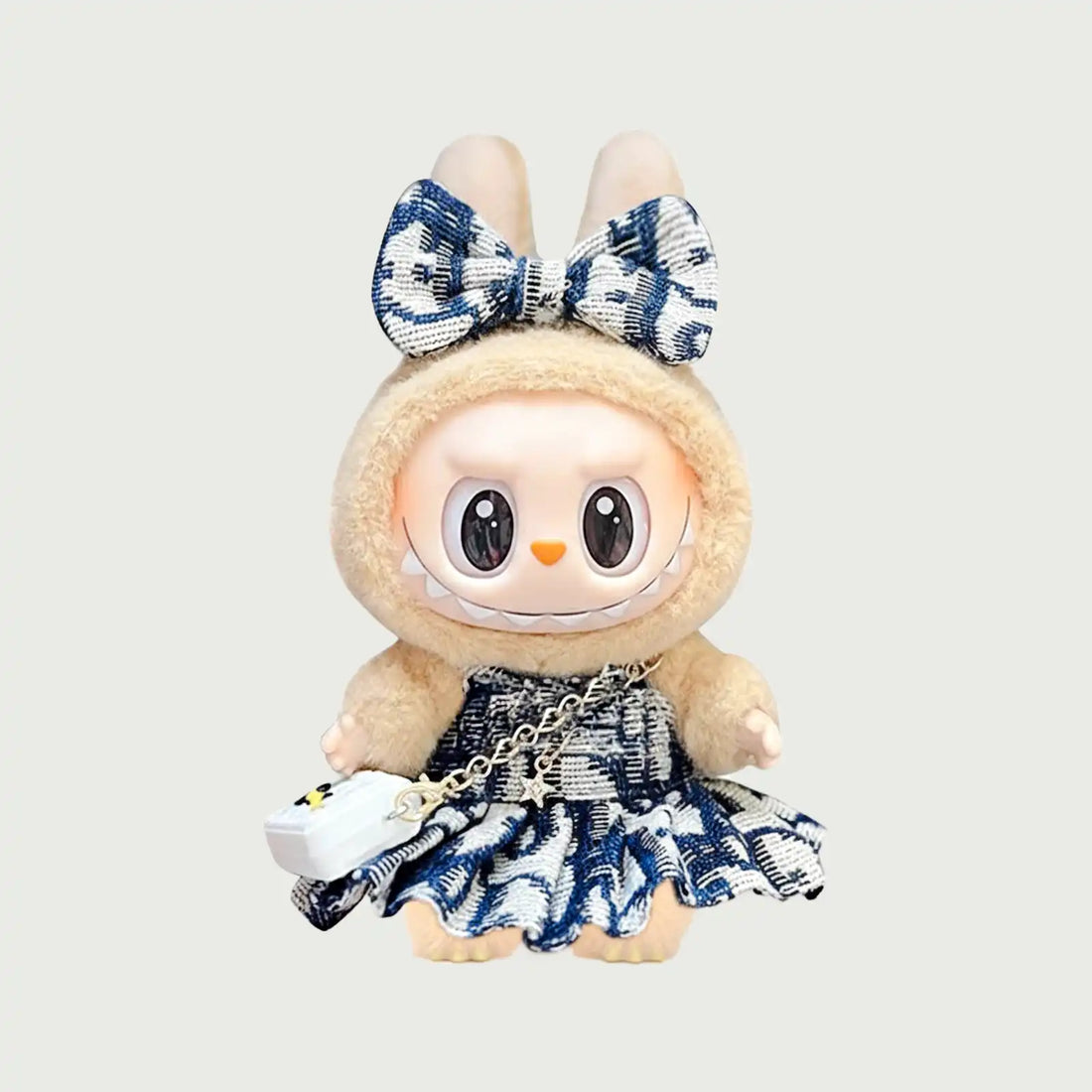 Kikibuddies Labubu Luxury Tweed Set - Plaid Bow Headpiece + Checkered Dress