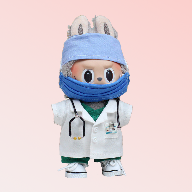 Labubu Macaron Doctor & Nurse Outfit Set – Plush Charm Edition (17cm)