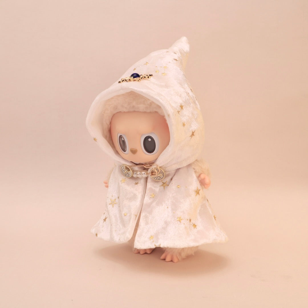 Tarot Legends Cloak For Labubu - White Velvet Star & Moon Outfit