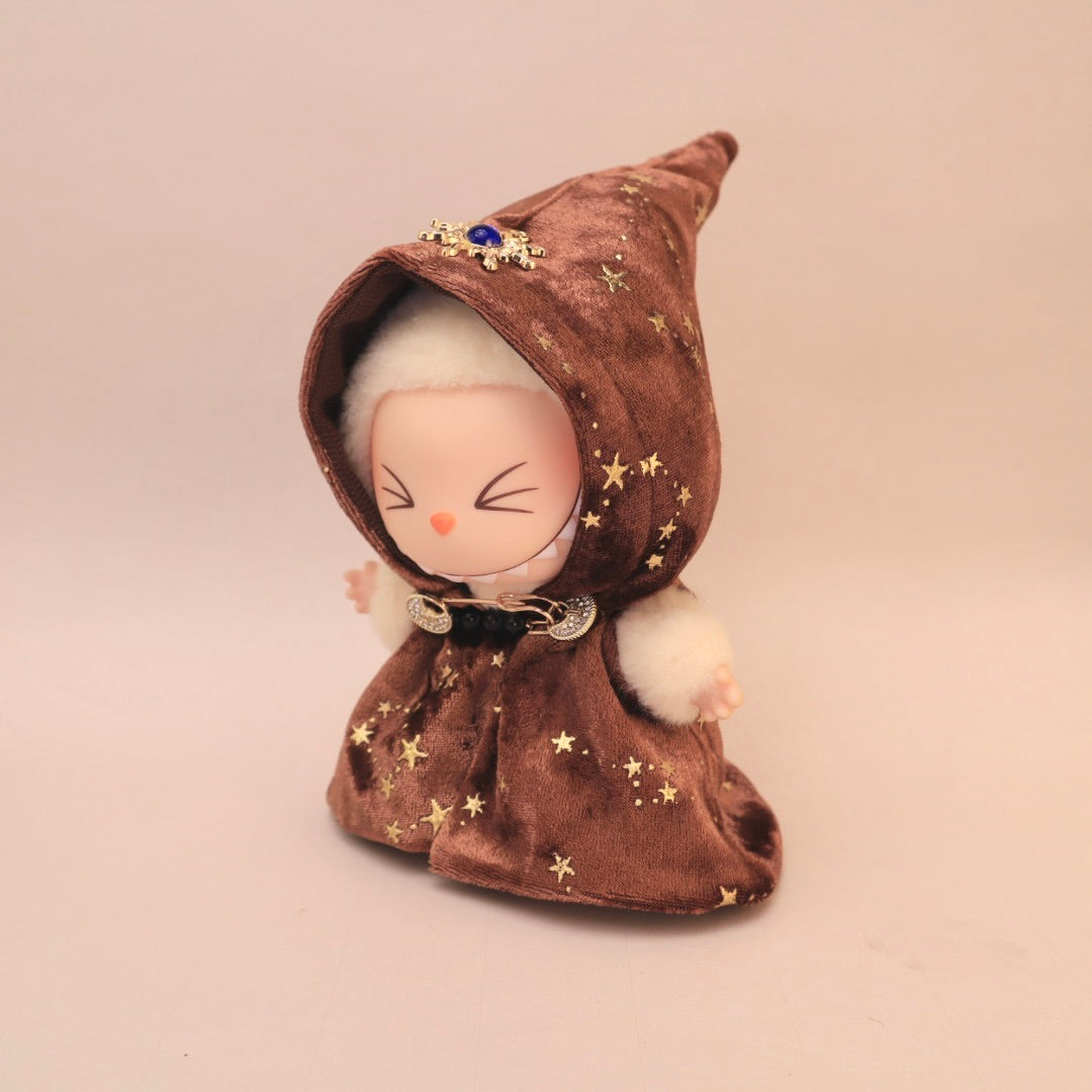 Tarot Legends Cloak For Labubu - Coffee Brown Velvet Star & Moon Outfit
