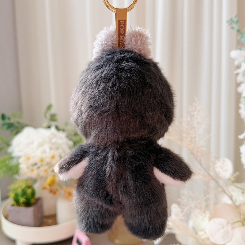 Labubu 17cm penguin onesie - back view showing fluffy black plush texture