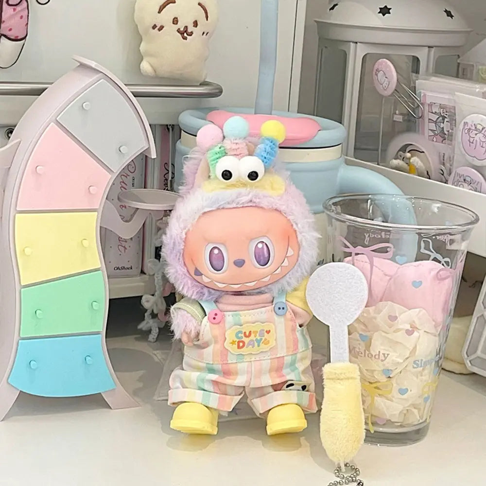 Pastel Rainbow Overalls Outfit for Labubu 17cm