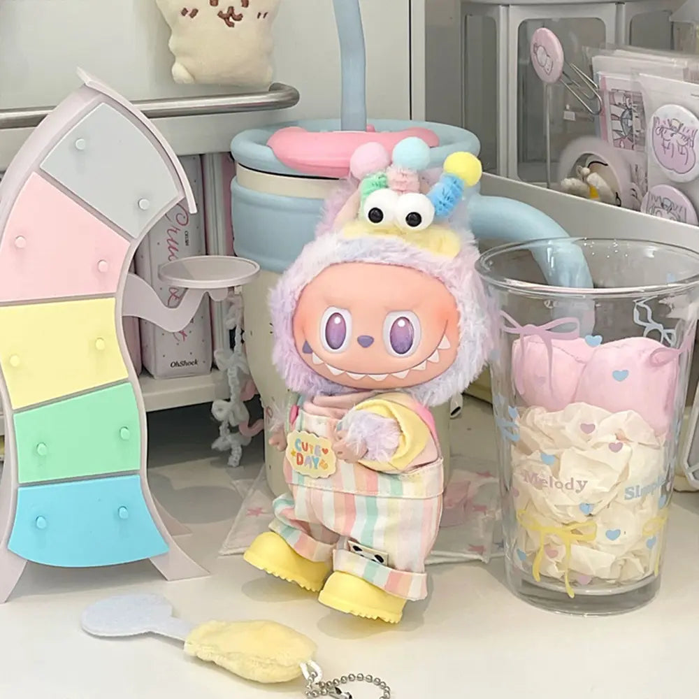 Pastel Rainbow Overalls Outfit for Labubu 17cm