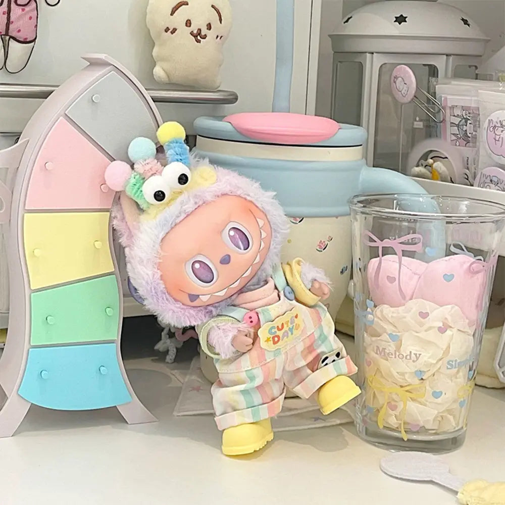 Pastel Rainbow Overalls Outfit for Labubu 17cm