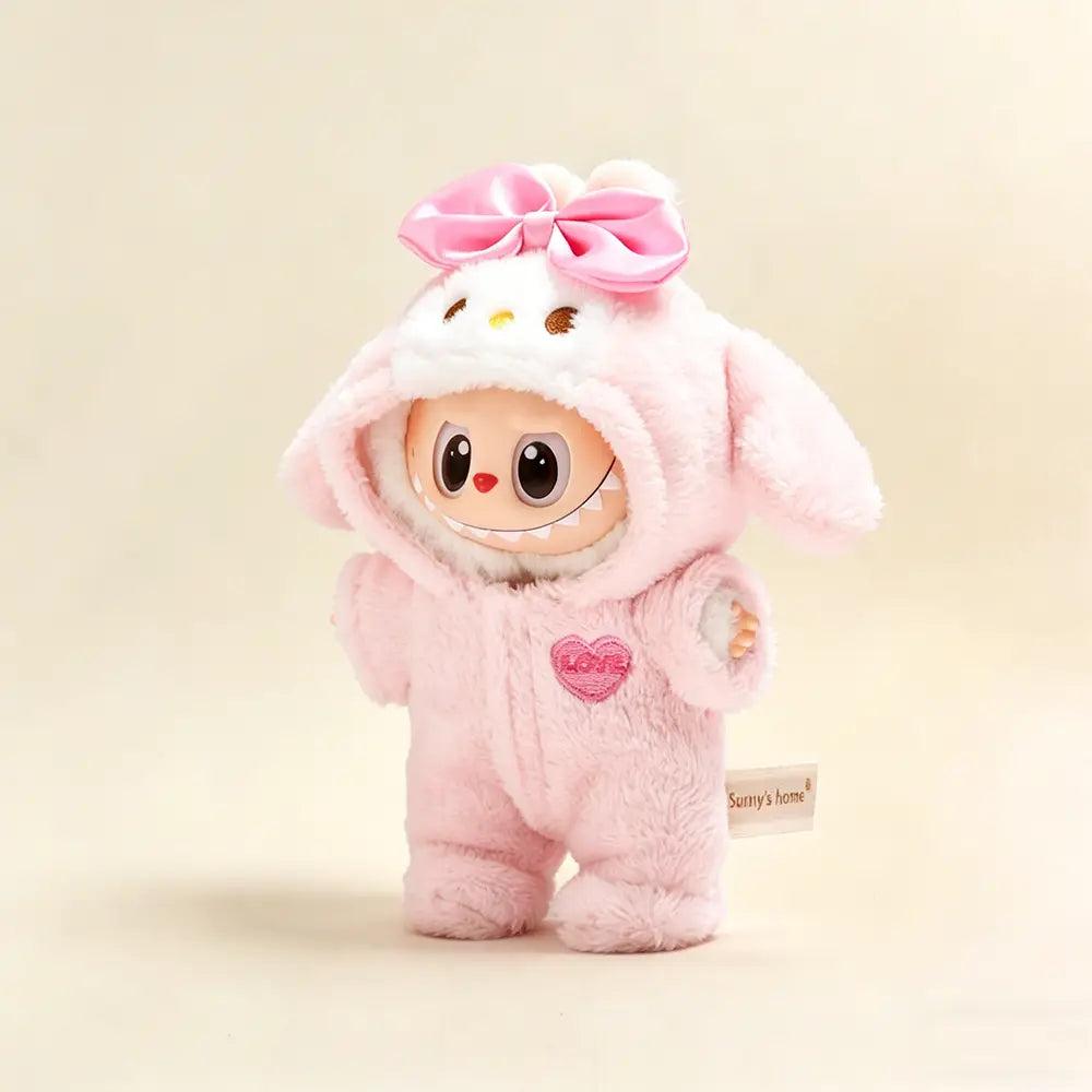 Pink Rabbit Plush Onesie Jumpsuit for Labubu 17cm
