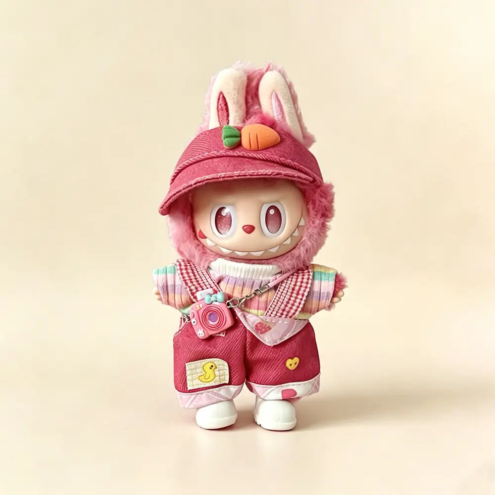 Rainbow Overalls & Hoodie Set for Labubu 17cm - 5-Piece Explorer Outfit