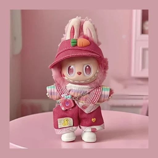 Rainbow Overalls & Hoodie Set for Labubu 17cm - 5-Piece Explorer Outfit