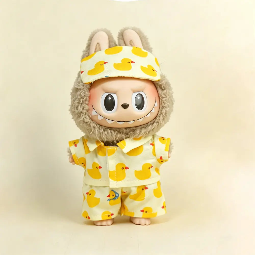 Rubber Duckling Pajama Set for Labubu 17cm — 3-Piece Sleepwear with Eye Mask