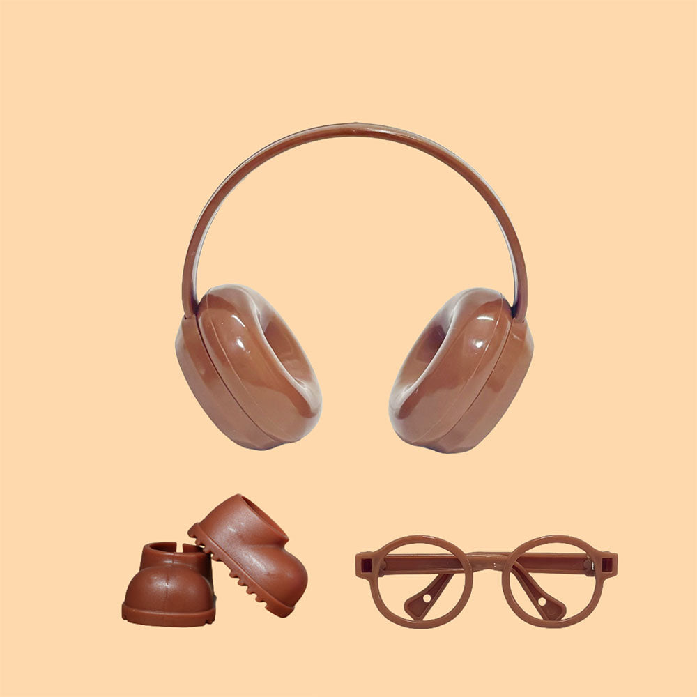 Street-Chic Essential: 3-Piece Accessory Set Headphones, Glasses & Boots for Dolls