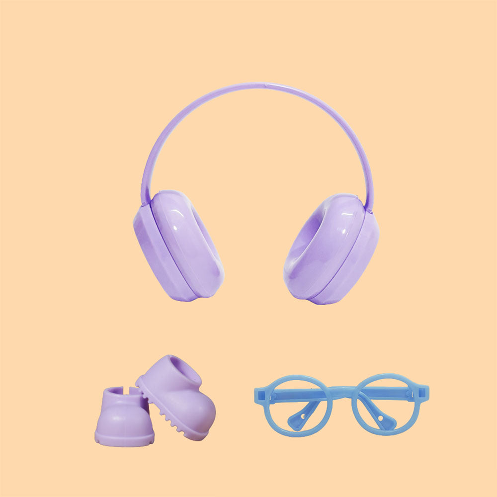 Street-Chic Essential: 3-Piece Accessory Set Headphones, Glasses & Boots for Dolls