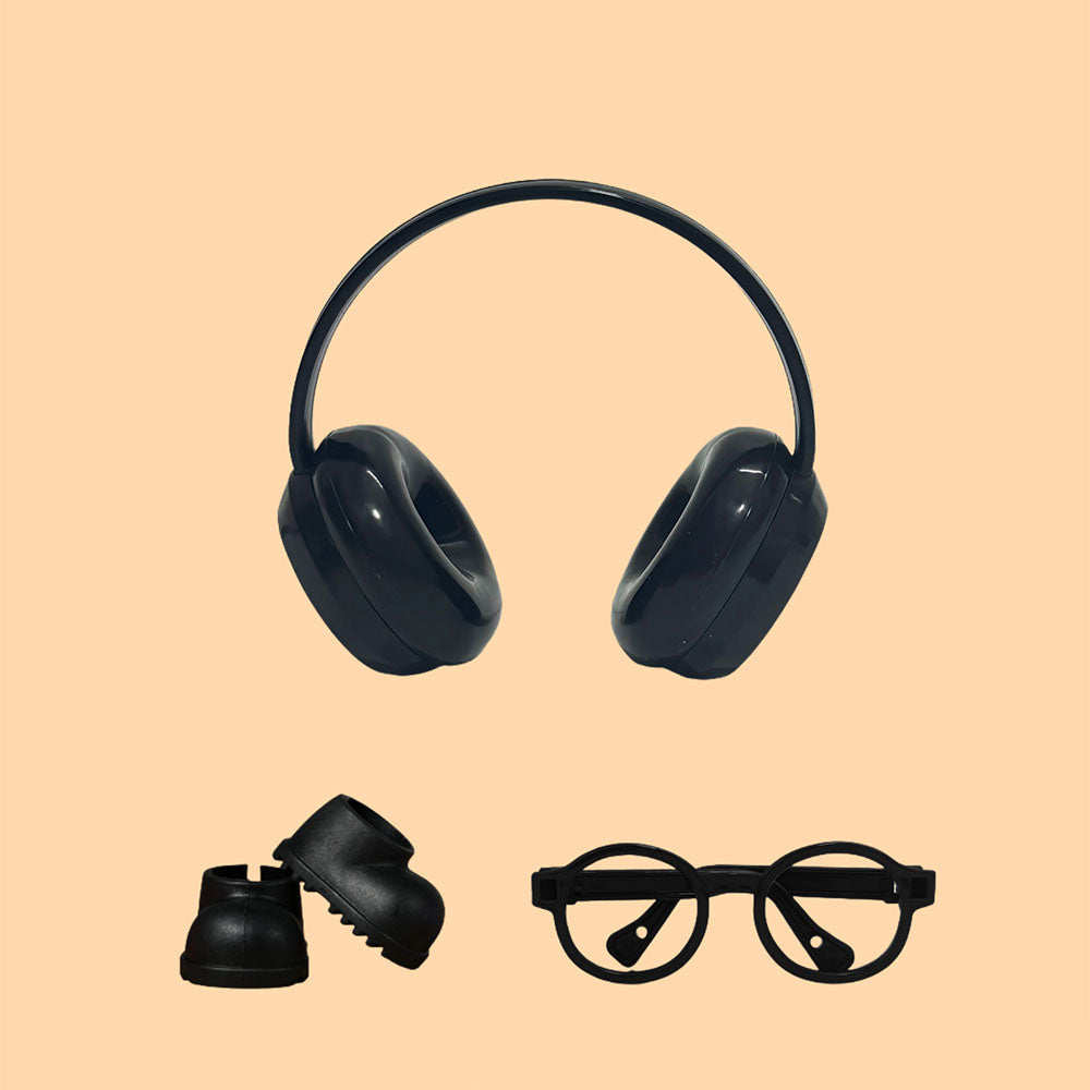 Street-Chic Essential: 3-Piece Accessory Set Headphones, Glasses & Boots for Dolls