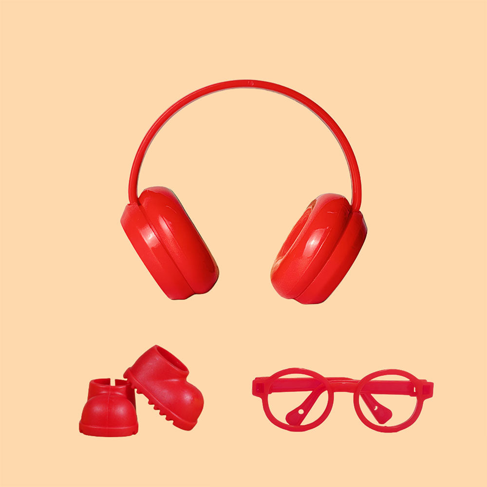 Street-Chic Essential: 3-Piece Accessory Set Headphones, Glasses & Boots for Dolls