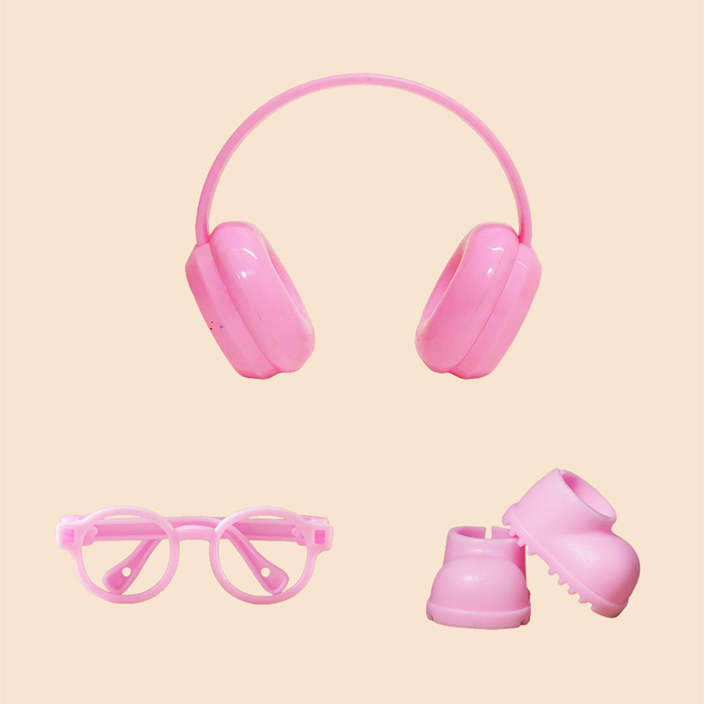 Street-Chic Essential: 3-Piece Accessory Set Headphones, Glasses & Boots for Dolls