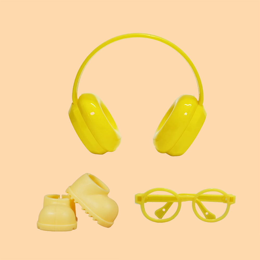 Street-Chic Essential: 3-Piece Accessory Set Headphones, Glasses & Boots for Dolls