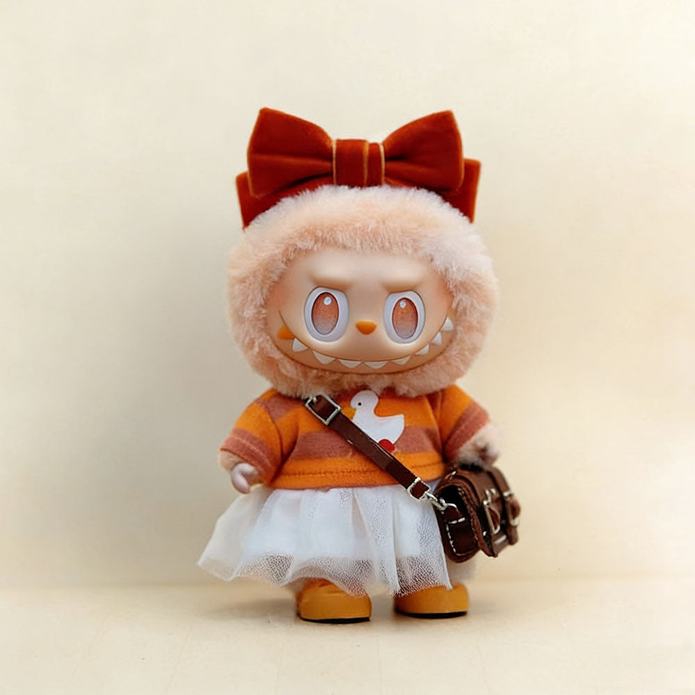 Sunny Quack Style Summer Orange Tee & Duckling Headwear for Labubu 17cm