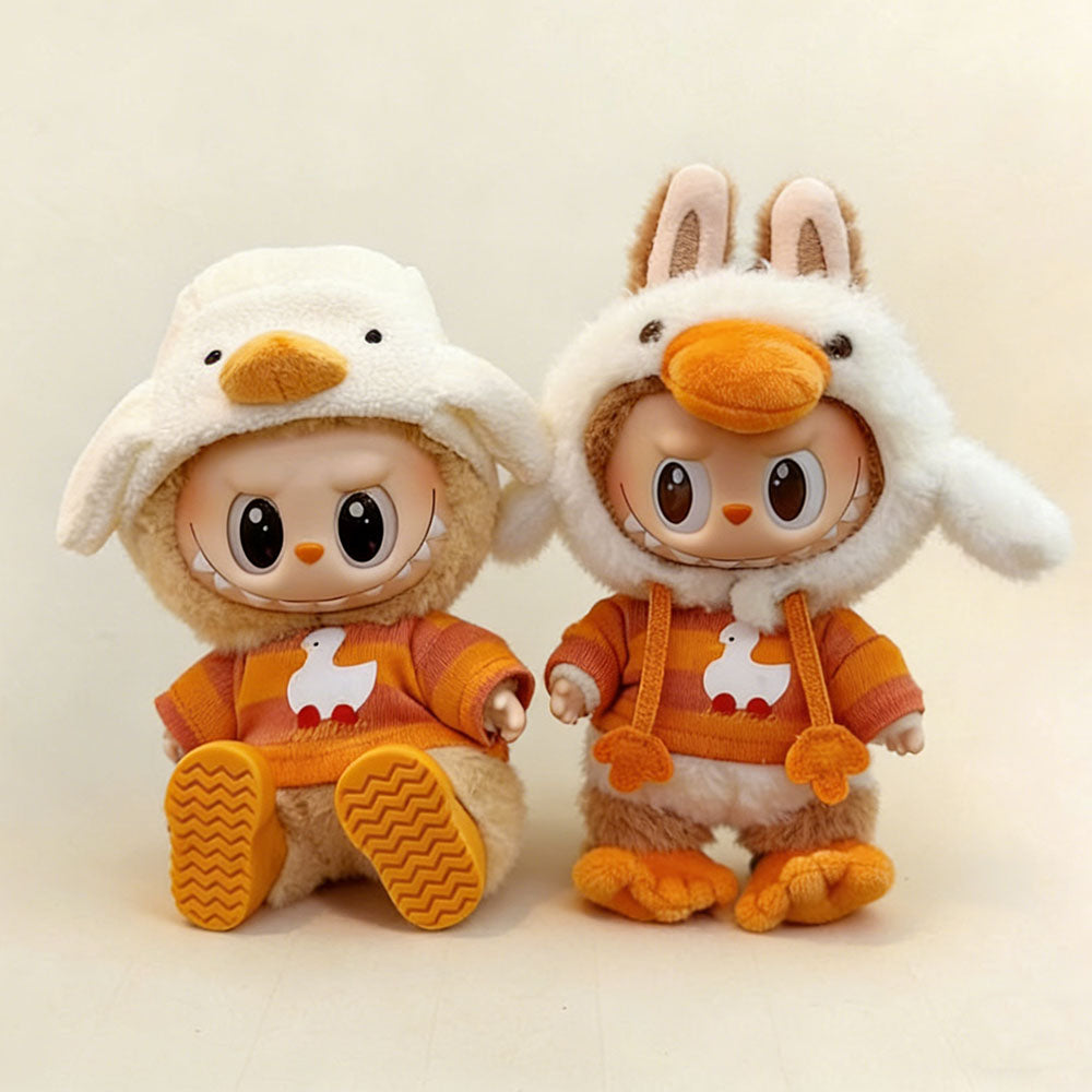 Sunny Quack Style Summer Orange Tee & Duckling Headwear for Labubu 17cm