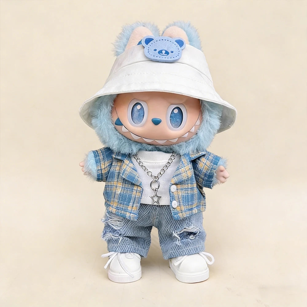 Urban Summer Streetwear: 6-Piece Casual Plaid & Denim Outfit Set for Labubu