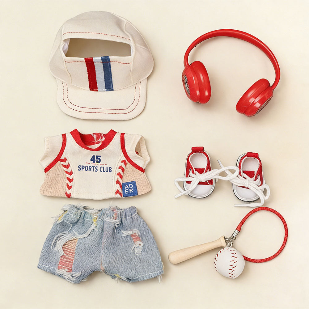 Varsity All-Star Style Retro Baseball Jersey & Distressed Denim for Labubu 17cm