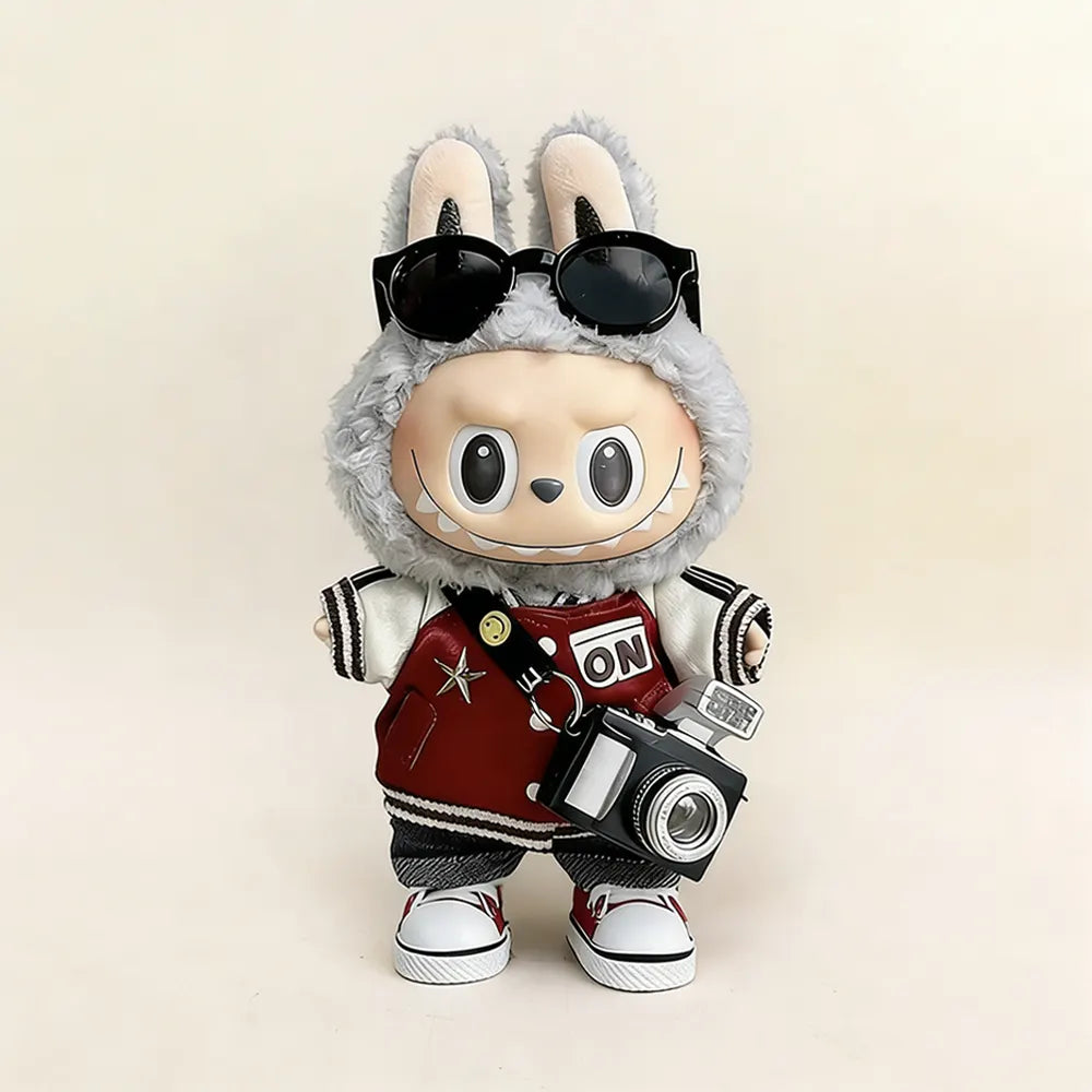 Varsity Baseball Jacket & Camera Outfit Set For Labubu — 5-Piece, 17cm