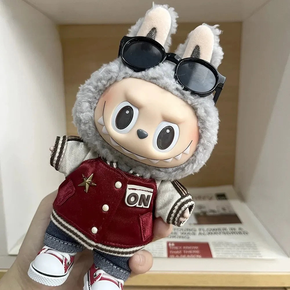 Varsity Baseball Jacket & Camera Outfit Set For Labubu — 5-Piece, 17cm