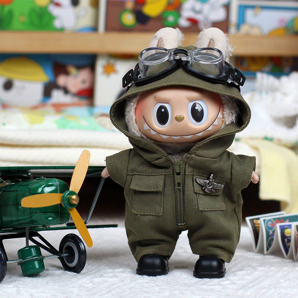 Ace Pilot 3-Piece Jumpsuit Set for Labubu 17cm - front view | KikiBuddies