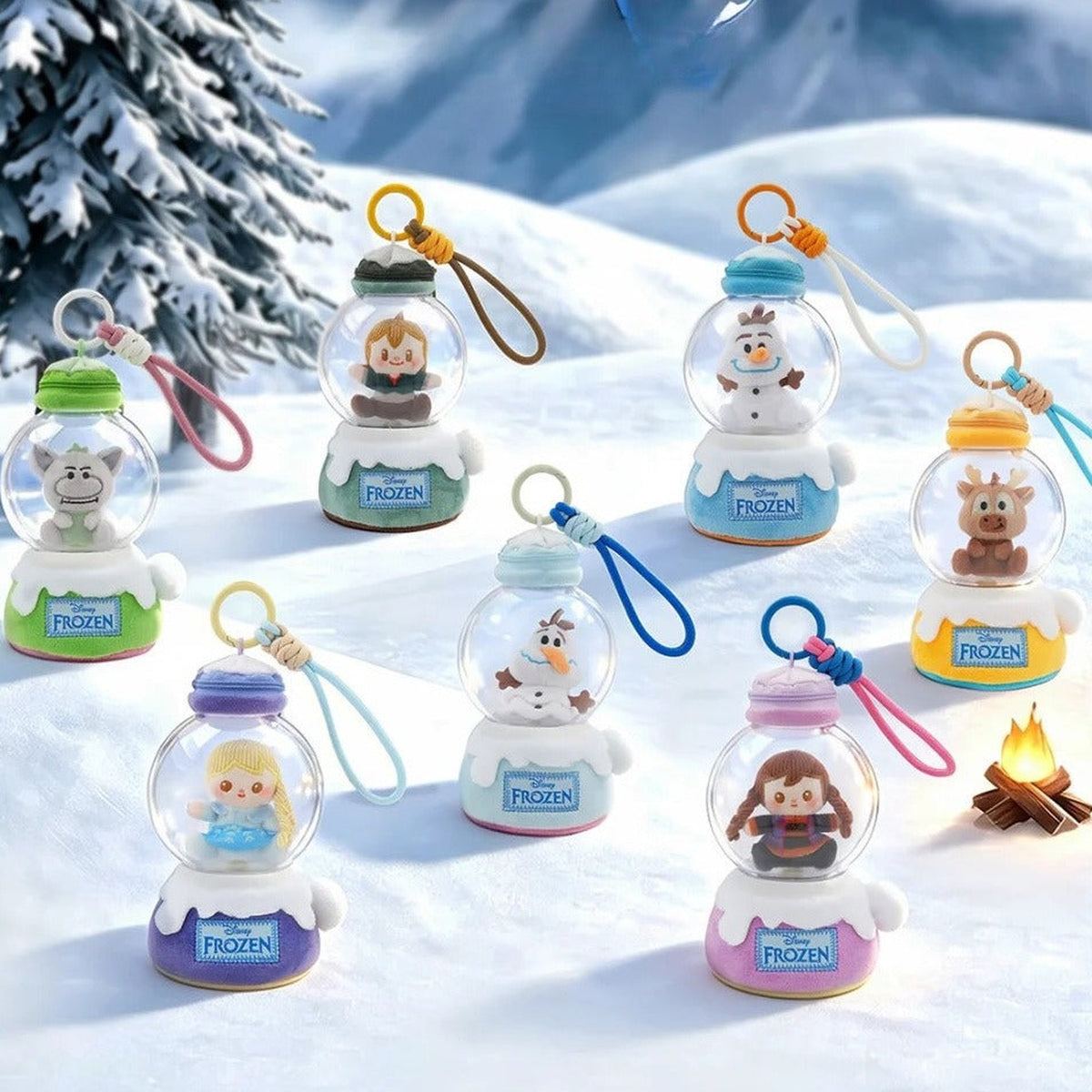 DSN Frozen Let it Roll Series Crystal Ball Plush Pendant Blind Box - Frozen series lineup showing possible designs; illustrative series image, contents depend on purchase option