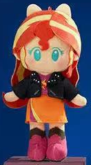 Sunset Shimmer - complete confirmed plush doll front view; selected named option supplies one doll; display props not included