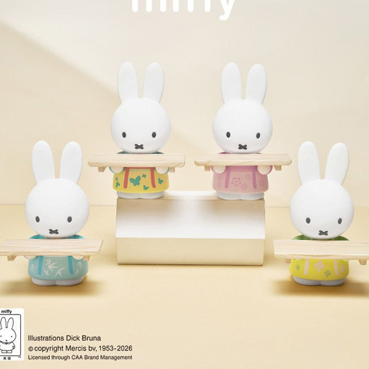 Miffy Tang Dynasty Style Series Tray Ornament Figure Blind Box - Four Miffy Tang Dynasty tray ornament designs; illustrative series image, contents depend on purchase option