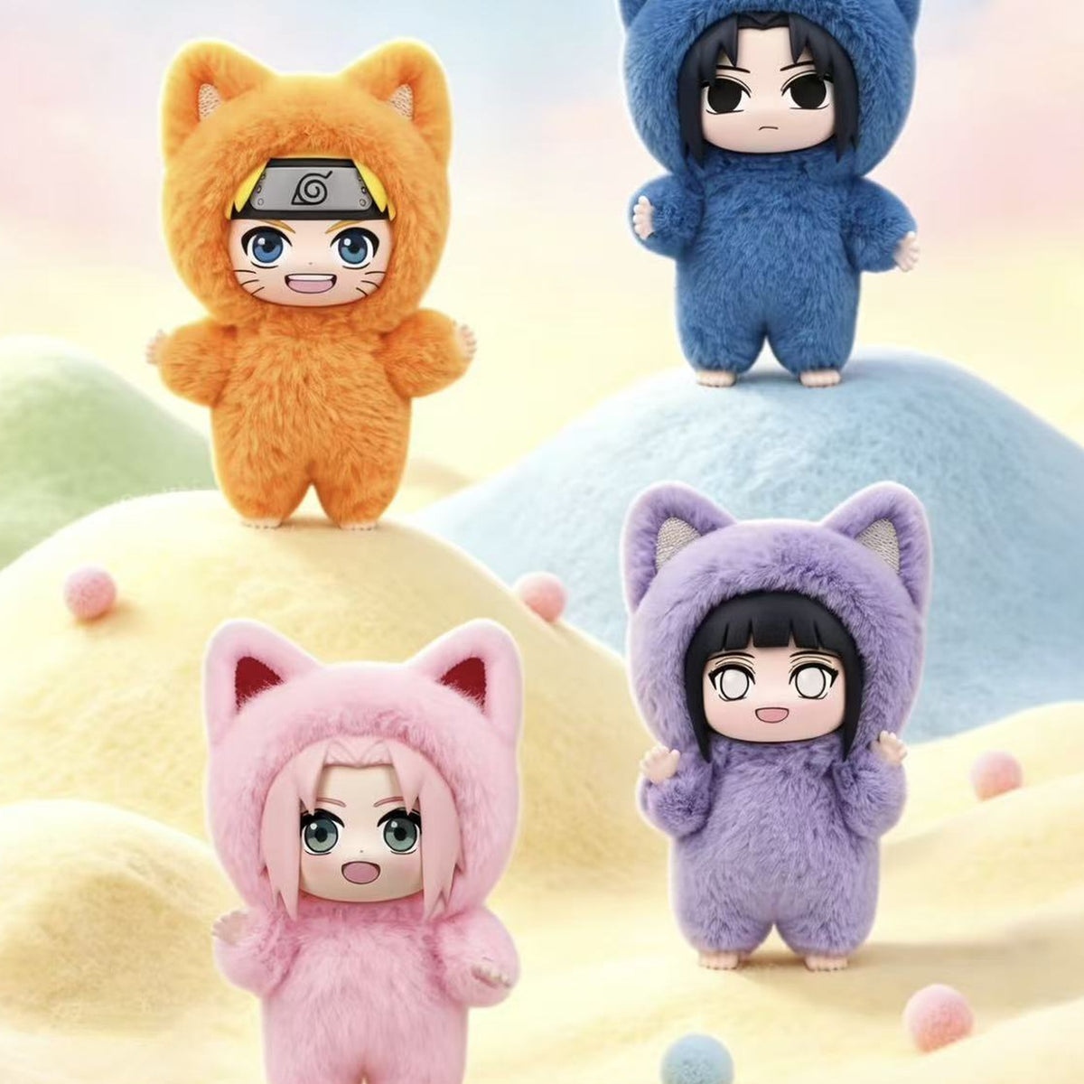 Naruto: Shippuden Kitten Land Series Plush Doll  Blind Box - Naruto KittenLand character group examples; illustrative series image, contents depend on purchase option