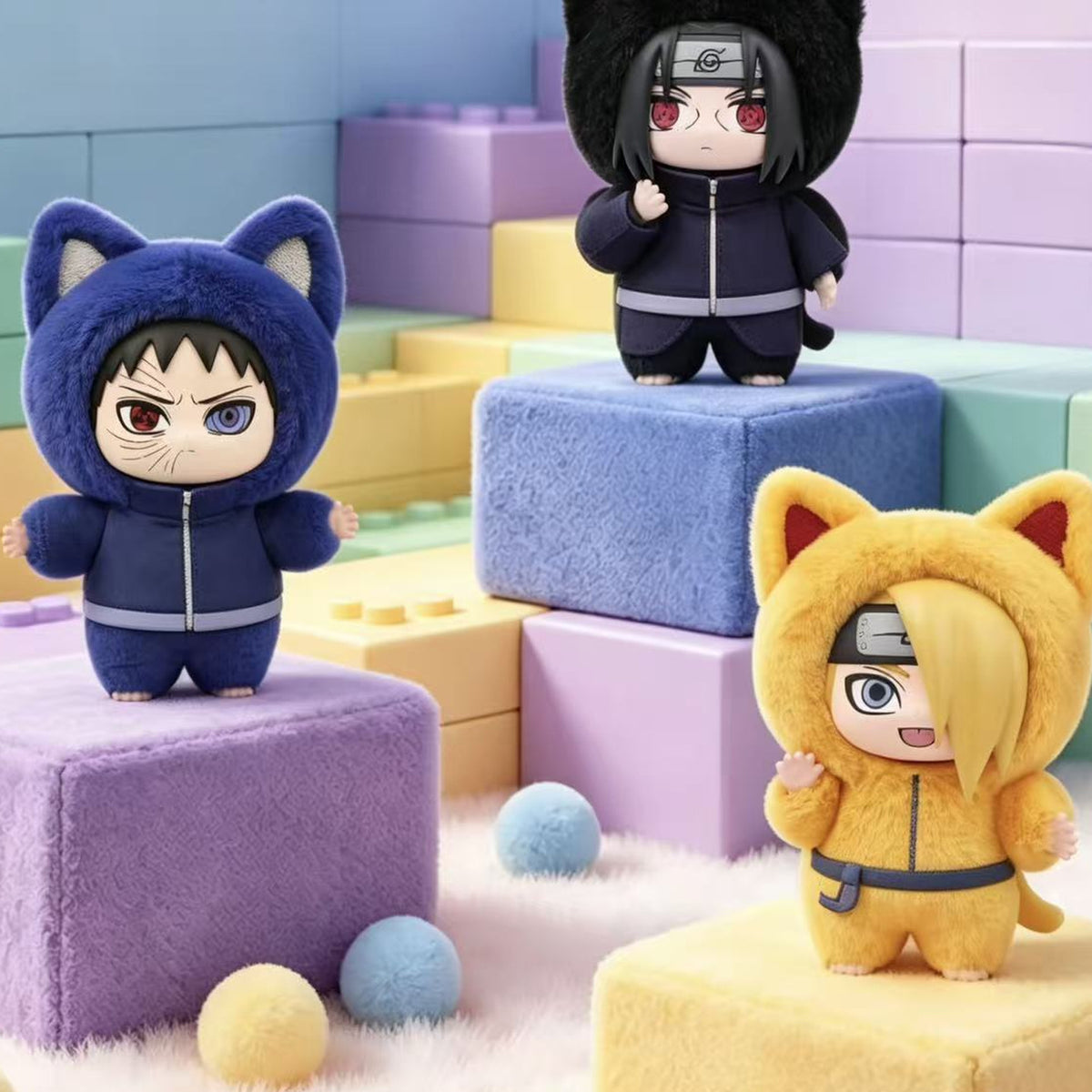 Naruto: Shippuden Kitten Land Series Plush Doll  Blind Box - Obito Itachi and Deidara design examples; illustrative series image, contents depend on purchase option