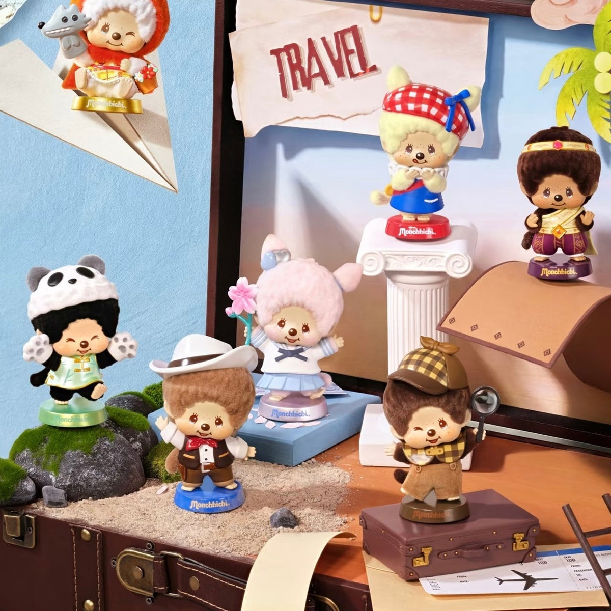 Monchhichi Global Tour Series Figure Blind Box - Monchhichi Global Tour figure series designs; illustrative series image, contents depend on purchase option