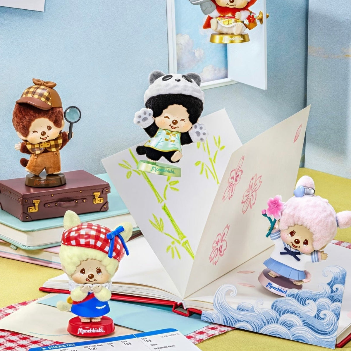 Monchhichi Global Tour Series Figure Blind Box - Monchhichi Global Tour travel themed display; illustrative series image, contents depend on purchase option
