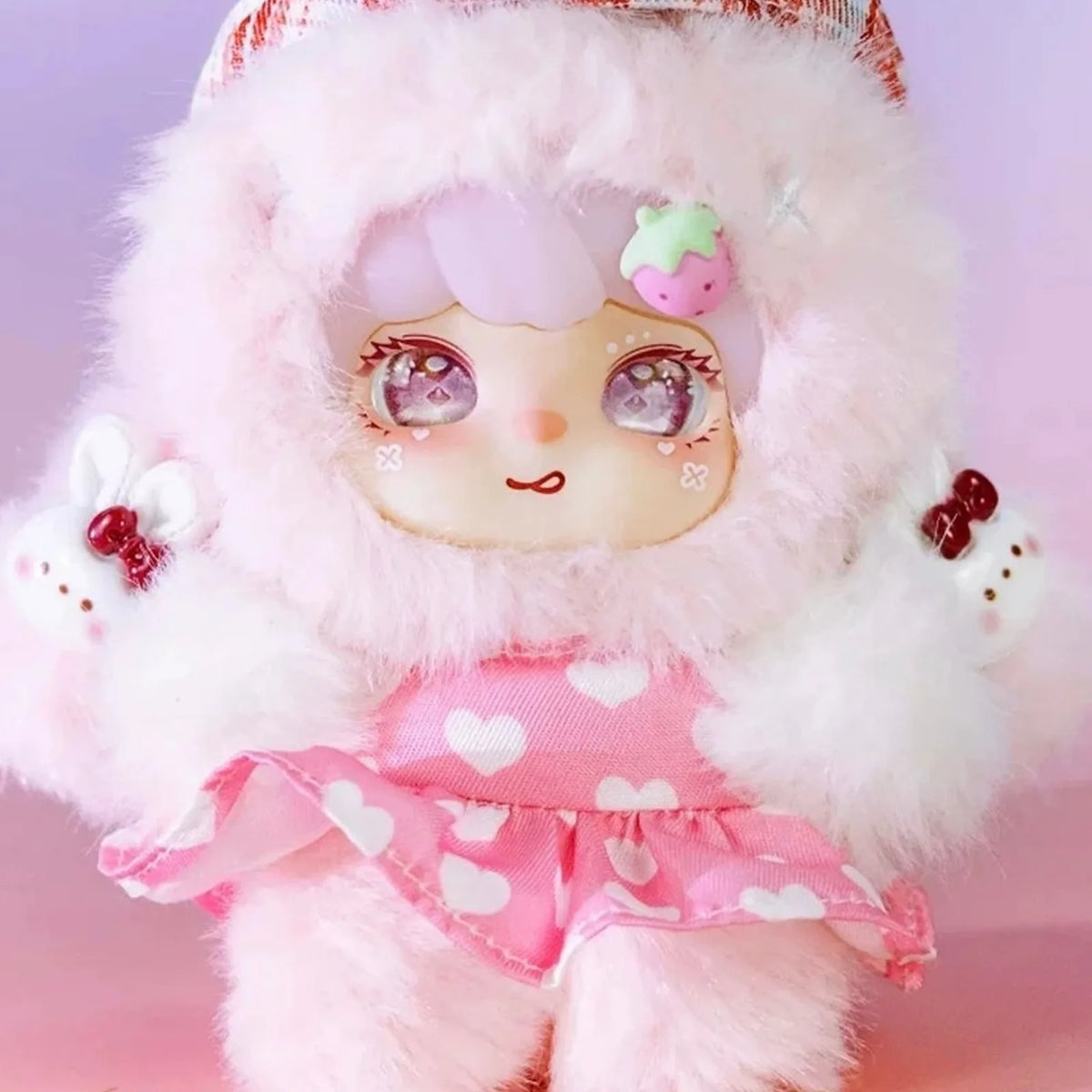 Lokiki Sweety2 pink costume design close-up showing the face and pink heart-patterned dress; random design is not guaranteed.