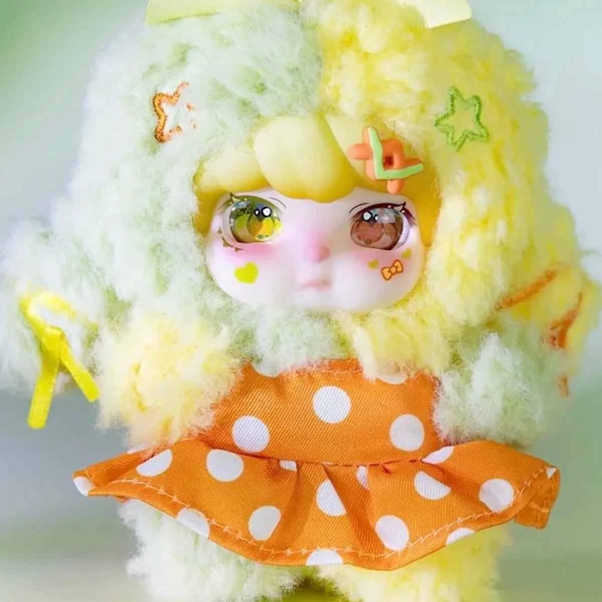 Lokiki Sweety2 fluffy green-and-yellow costume design with an orange polka-dot dress; random design is not guaranteed.