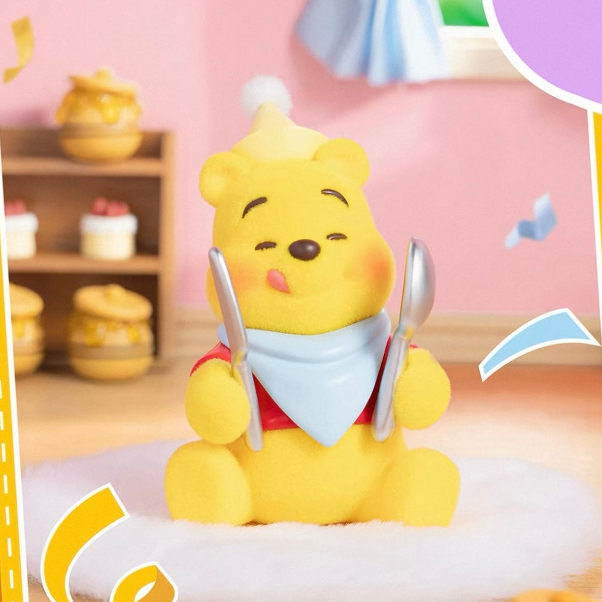 DSN Winnie the Pooh Fun Party Series Figure Blind Box - Pooh with fork and spoon party figure example; illustrative series image, contents depend on purchase option