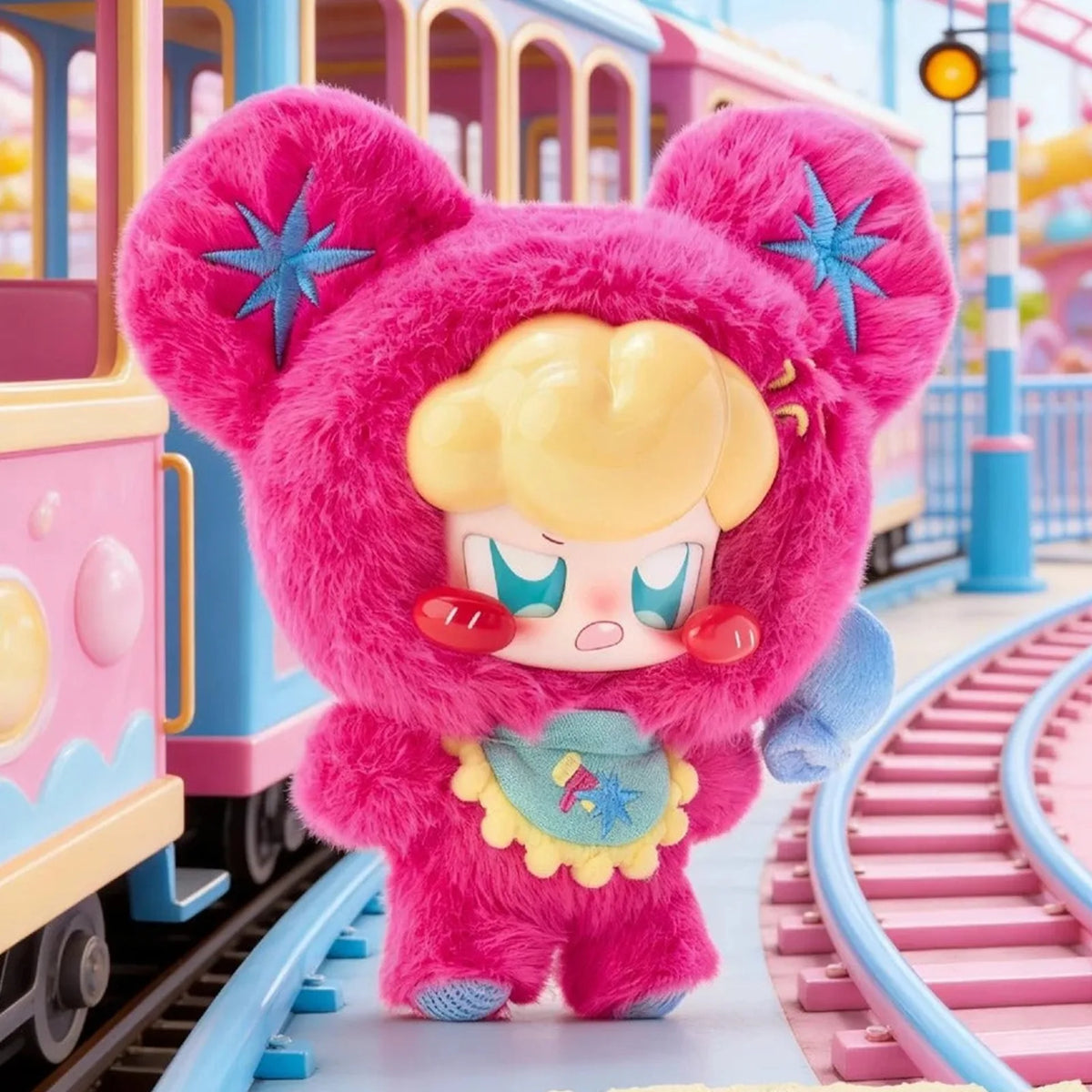 JOKKI's Critter Party pink costume design with yellow hair and a flower motif; pictured design is not guaranteed.
