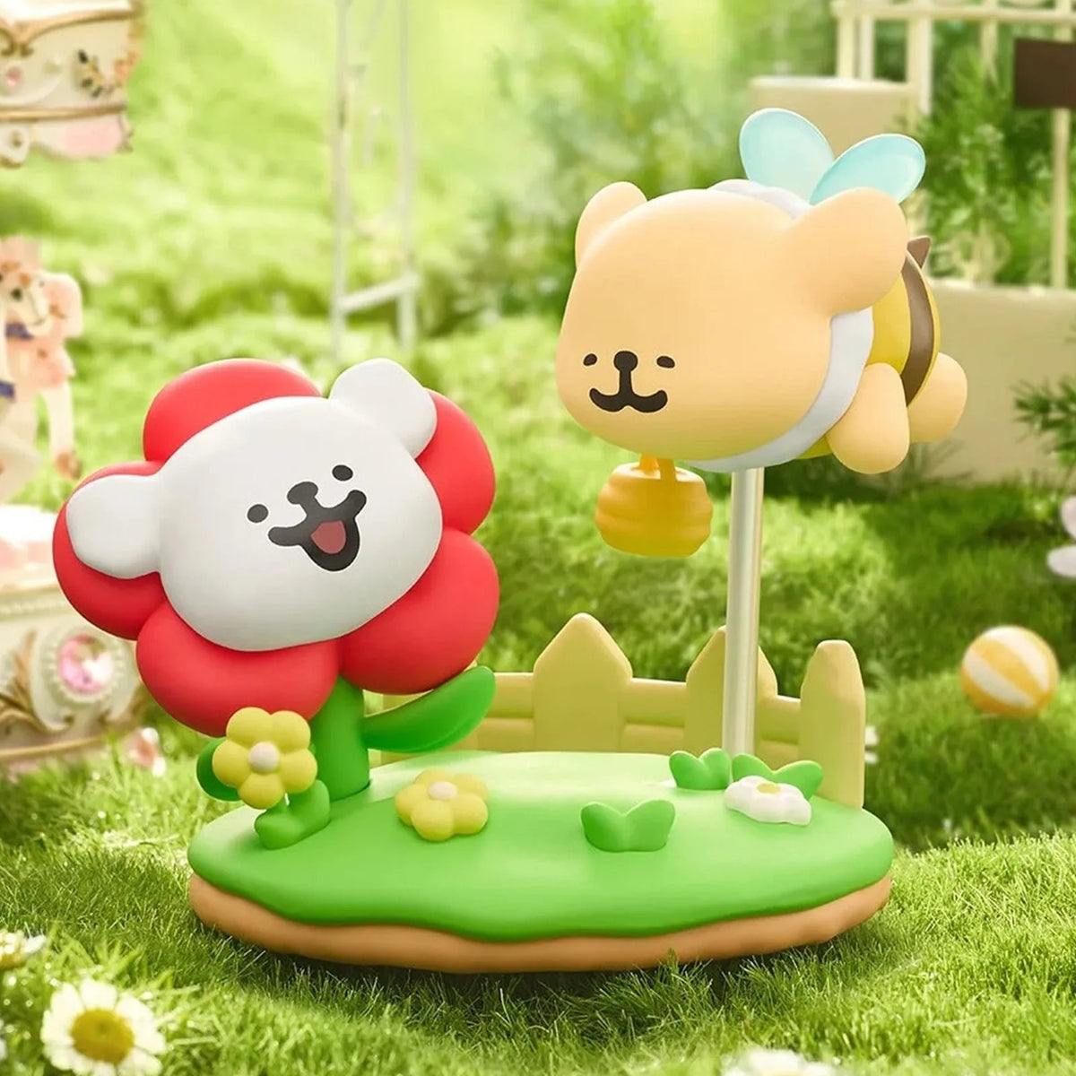 Maltese Happy Moments flower-and-bee garden sculpted scene; one pictured design