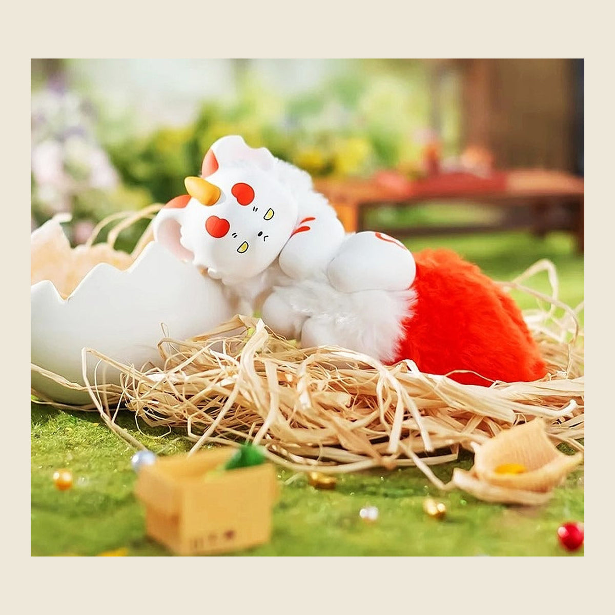 Fabulous Beasts Palm Have Spirit Series Plush Blind Box - Pi Pi red-tail plush design with red face markings; basket and egg-shaped display props not included; random design not guaranteed; display props not included