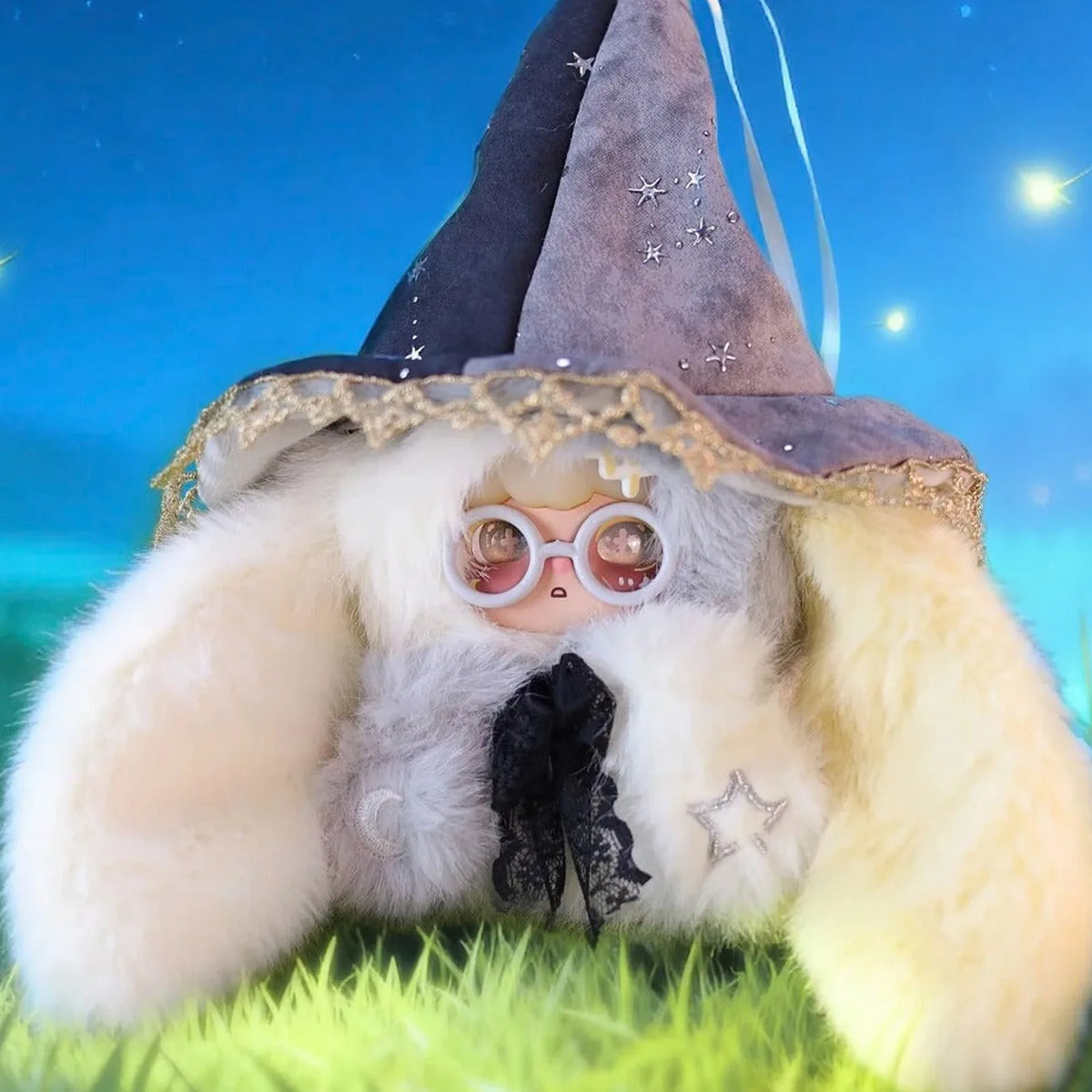 SMALL SECRET (WAITING FOR THE MOONSET) Lokiki plush design with dark pointed hat