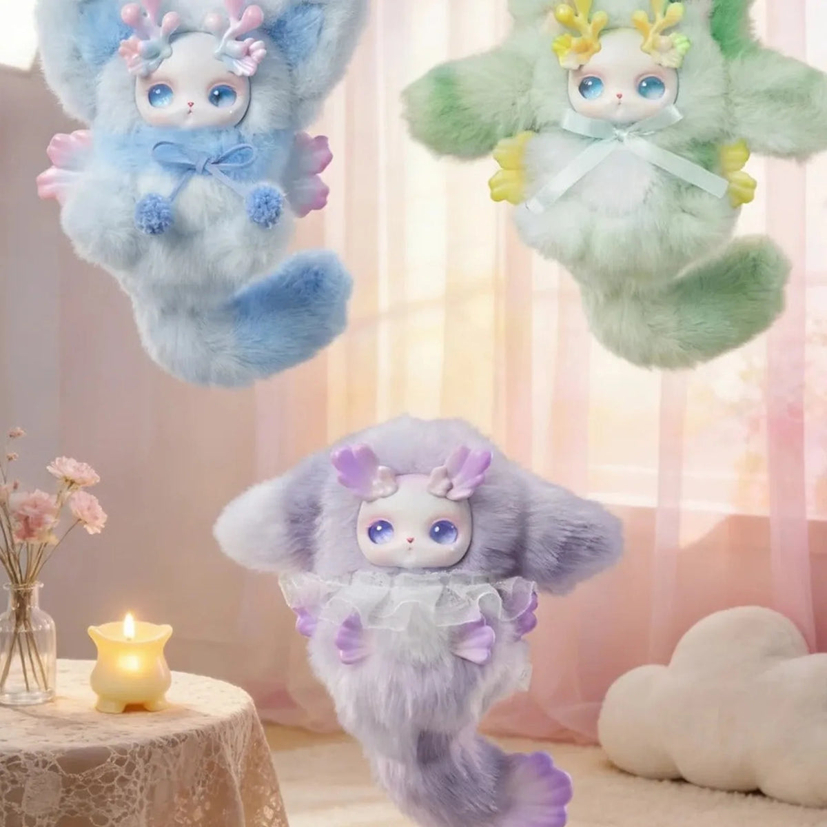 LOLOAN blue, green and purple plush design detail group; series reference, random purchase does not guarantee pictured designs