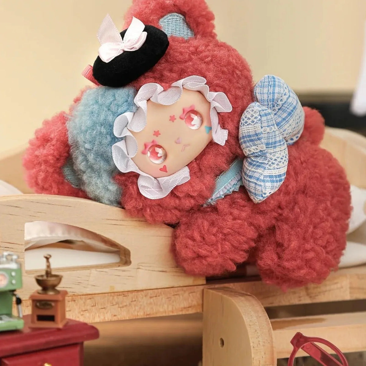 Lovely Emma Little Bear Adoption Guide Series Plush Blind Box — Red bear-costume plush example with checked bow