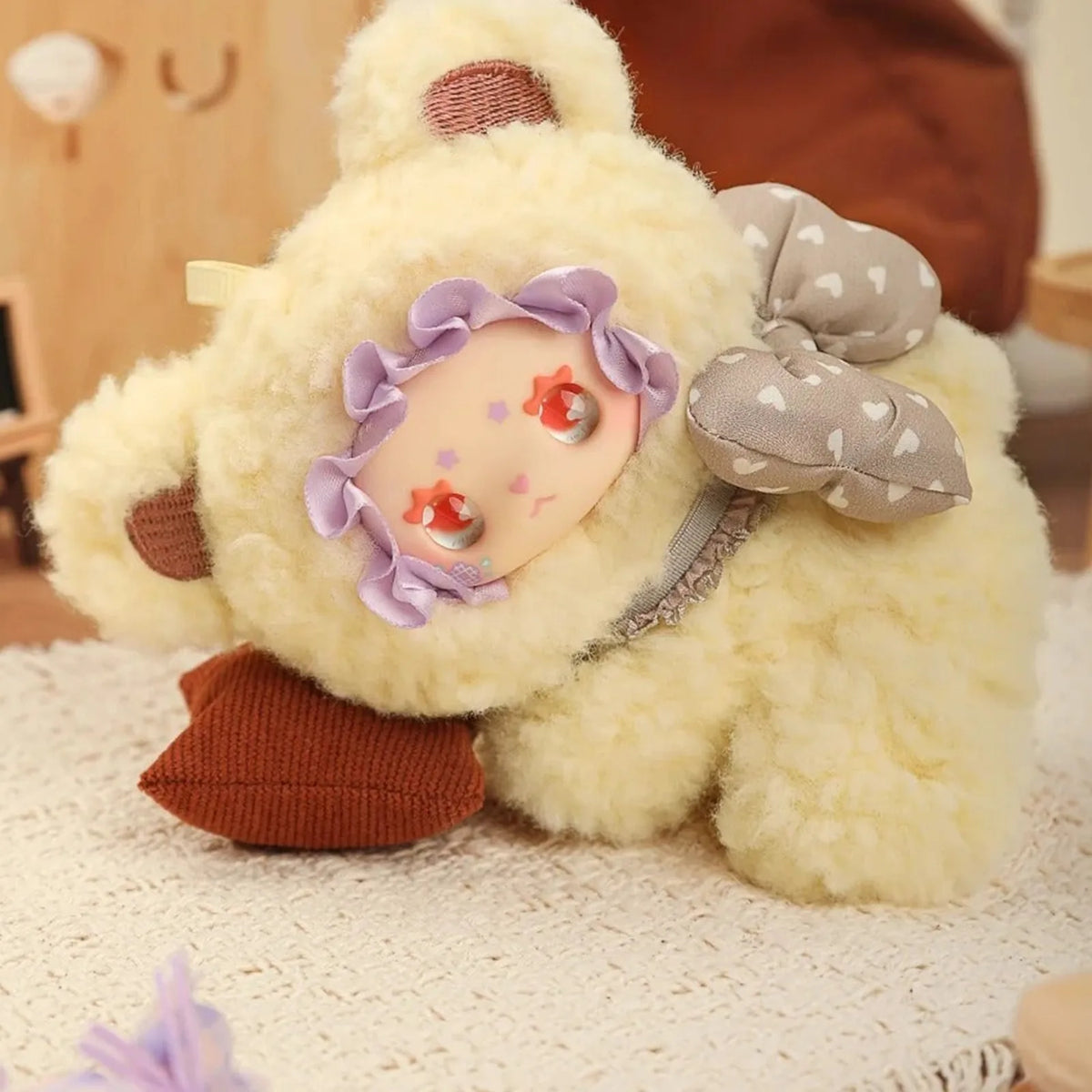 Lovely Emma Little Bear Adoption Guide Series Plush Blind Box — Yellow bear-costume plush example with grey bow