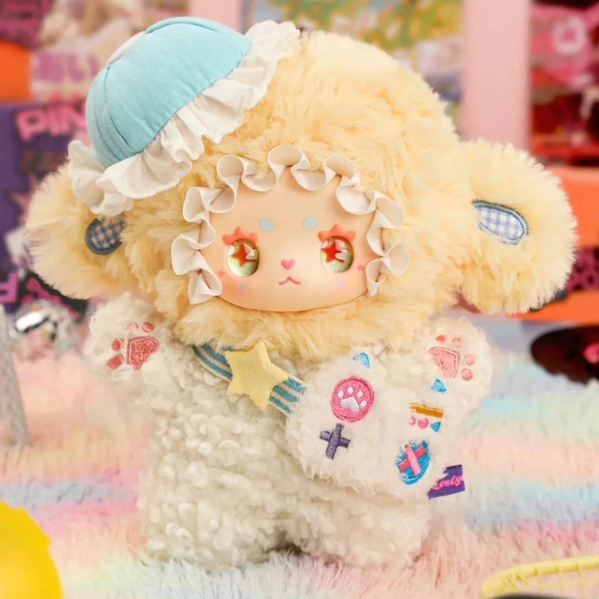 Lovely Emma Punk Era yellow animal-costume plush with blue cap; example design