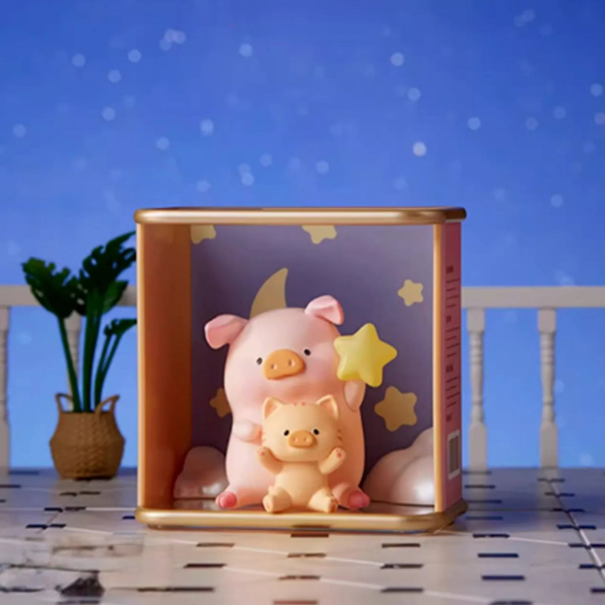 Lulu the Piggy Pleasure Time Series Figure Blind Box — Complete moon-and-star room-scene figure example; series example, not a guaranteed selection