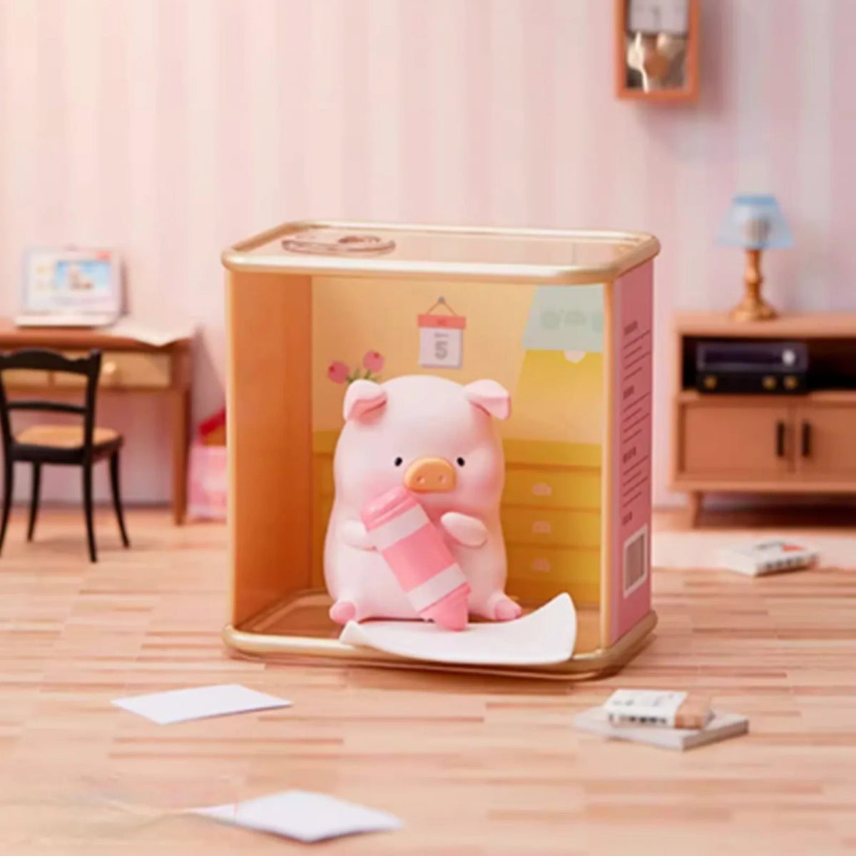 Lulu the Piggy Pleasure Time Series Figure Blind Box — Pink-outfit room-scene figure example; series example, not a guaranteed selection