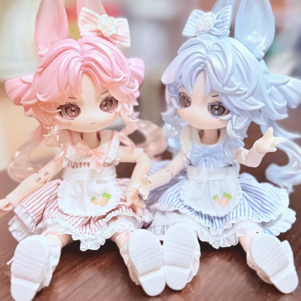 Moon Jumping Time Bunny Series BJD Limited Action Figure - paired seated scene | KikiBuddies