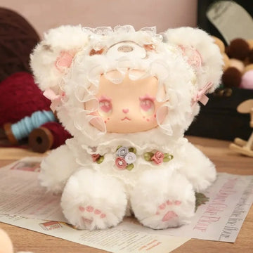 LOVELY EMMA Bear Alliance Series Plush Blind Box — White bear-costume plush example, complete view; series example, not a guaranteed selection