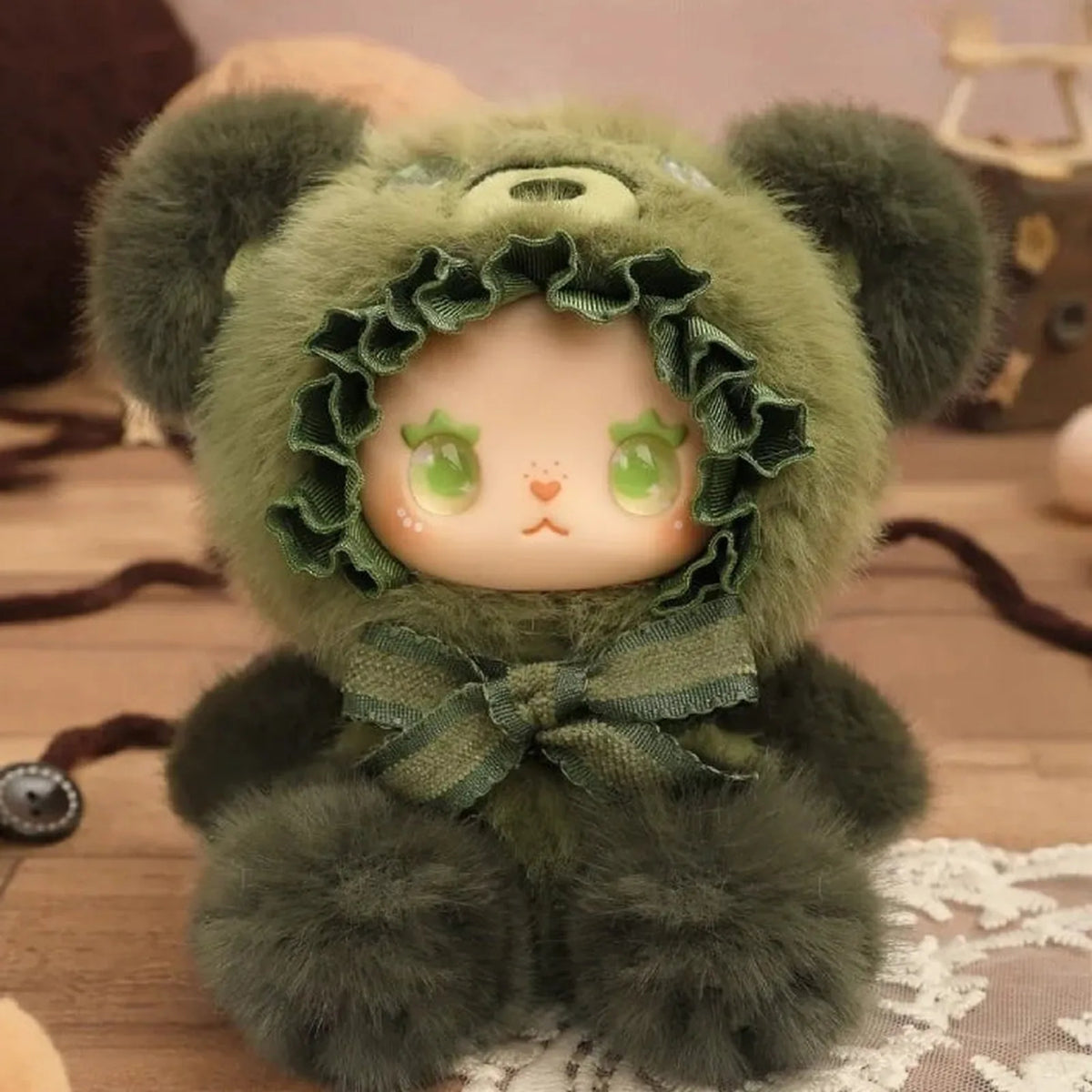 LOVELY EMMA Bear Alliance Series Plush Blind Box — Green bear-costume plush example; series example, not a guaranteed selection