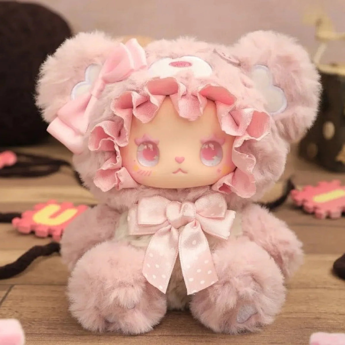 LOVELY EMMA Bear Alliance Series Plush Blind Box — Pink bear-costume plush example; series example, not a guaranteed selection