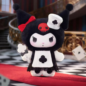 KUR0MI Poker Kingdom Series Plush Blind Box - Complete black plush doll example with club motif; random design not guaranteed